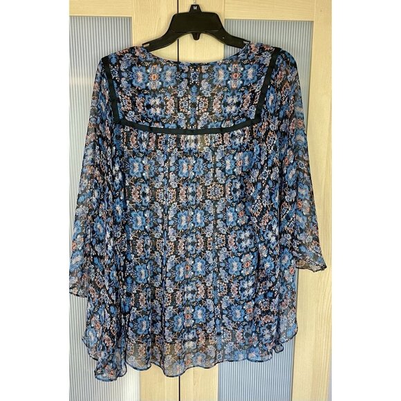 Ella Moss Silk Bohemian Blouse Sz L Flowy Sheer Fairy Summer Casual Peasant Top - Picture 4 of 6